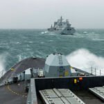 A Royal Fleet Auxiliary tide-class replenishment tanker conducts replenishment at sea operations. (Photo: UK Ministry of Defence)