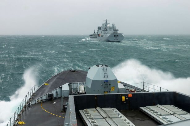 A Royal Fleet Auxiliary tide-class replenishment tanker conducts replenishment at sea operations. (Photo: UK Ministry of Defence)
